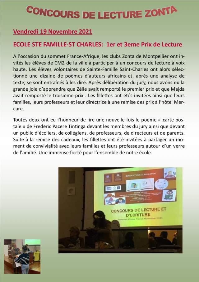 Concours de lecture Zonta 19 Novembre 2021