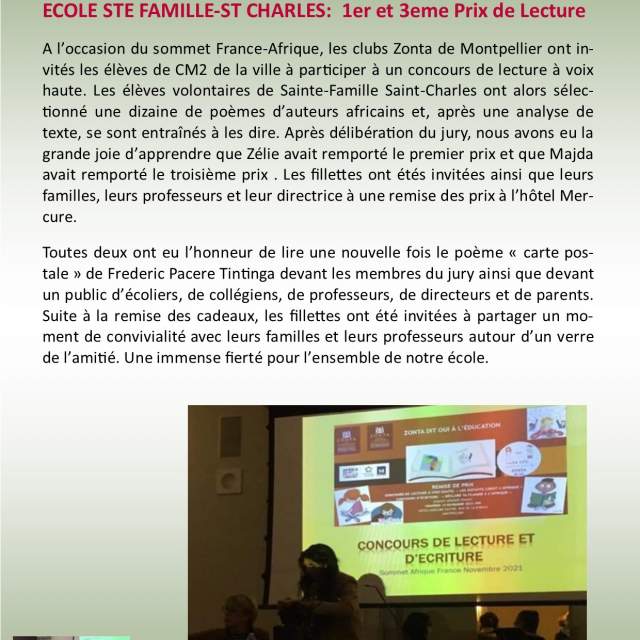 Concours de lecture Zonta 19 Novembre 2021